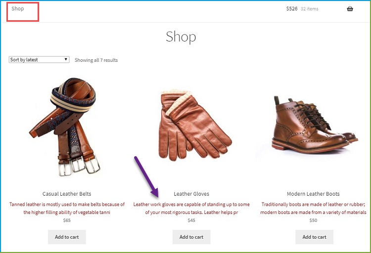 WooCommerce Produktbeschreibung - Shop-Seite 